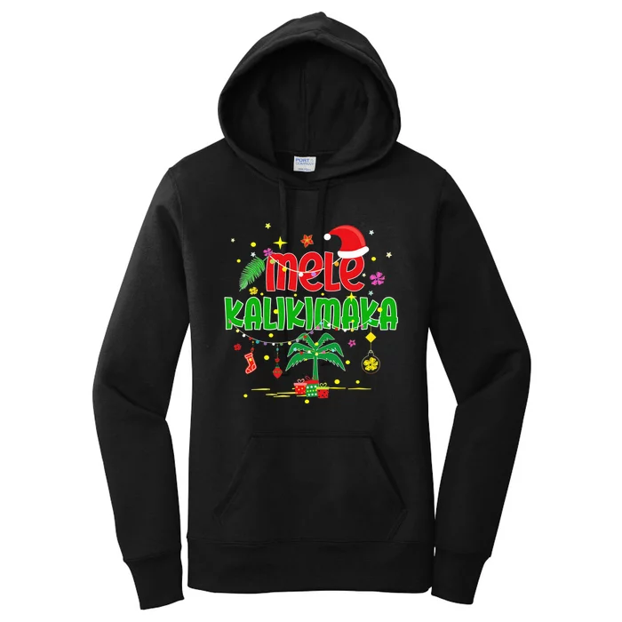 Mele Kalikimaka Hawaiian Christmas Palm Tree Lights Xmas Women's Pullover Hoodie