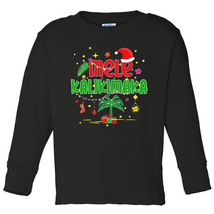 Mele Kalikimaka Hawaiian Christmas Palm Tree Lights Xmas Toddler Long Sleeve Shirt