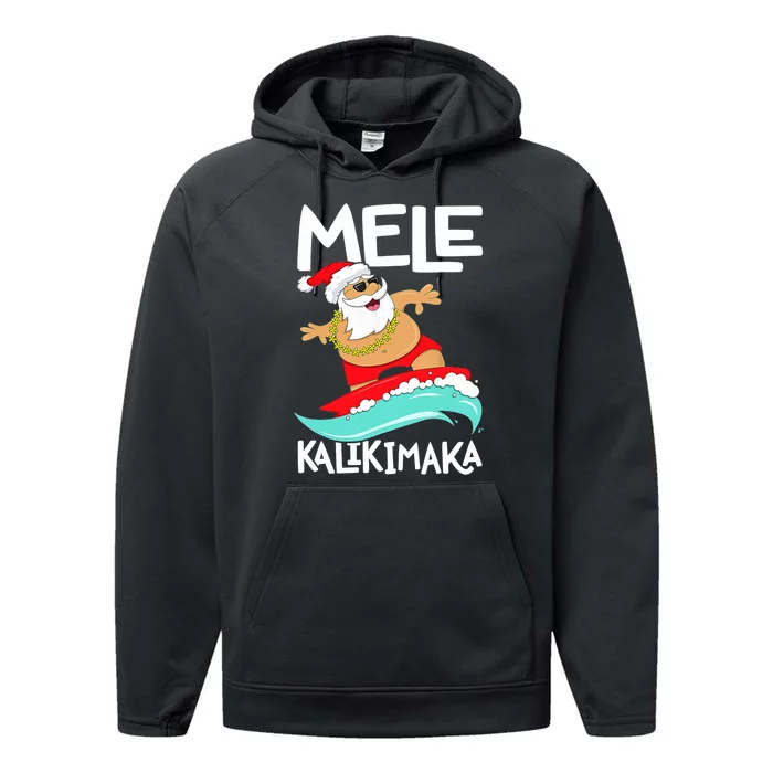 Mele Kalikimaka Hawaiian Christmas Hawaii Surfing Santa Performance Fleece Hoodie