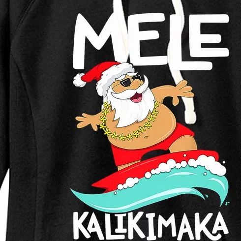 Mele Kalikimaka Hawaiian Christmas Hawaii Surfing Santa Women's Fleece Hoodie