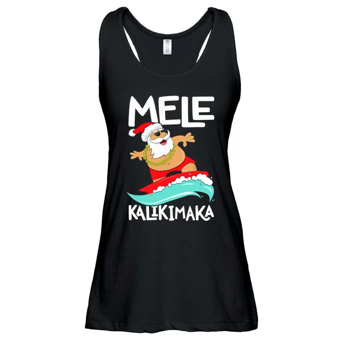 Mele Kalikimaka Hawaiian Christmas Hawaii Surfing Santa Ladies Essential Flowy Tank