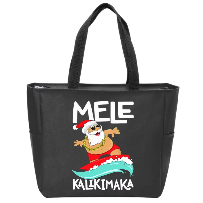 Mele Kalikimaka Hawaiian Christmas Hawaii Surfing Santa Zip Tote Bag