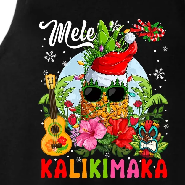 Mele Kalikimaka Hawaiian Floral Santa Pineapple Sunglasses Ladies Tri-Blend Wicking Tank