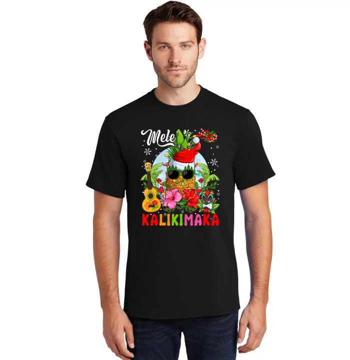 Mele Kalikimaka Hawaiian Floral Santa Pineapple Sunglasses Tall T-Shirt