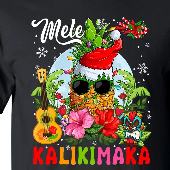 Mele Kalikimaka Hawaiian Floral Santa Pineapple Sunglasses Tall T-Shirt