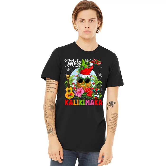 Mele Kalikimaka Hawaiian Floral Santa Pineapple Sunglasses Premium T-Shirt