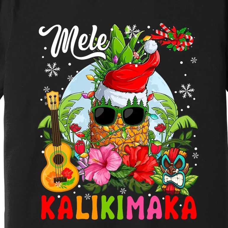 Mele Kalikimaka Hawaiian Floral Santa Pineapple Sunglasses Premium T-Shirt