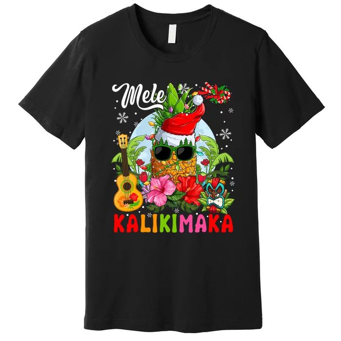 Mele Kalikimaka Hawaiian Floral Santa Pineapple Sunglasses Premium T-Shirt