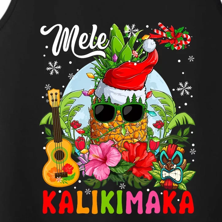 Mele Kalikimaka Hawaiian Floral Santa Pineapple Sunglasses Performance Tank