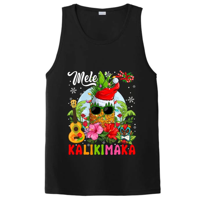 Mele Kalikimaka Hawaiian Floral Santa Pineapple Sunglasses Performance Tank