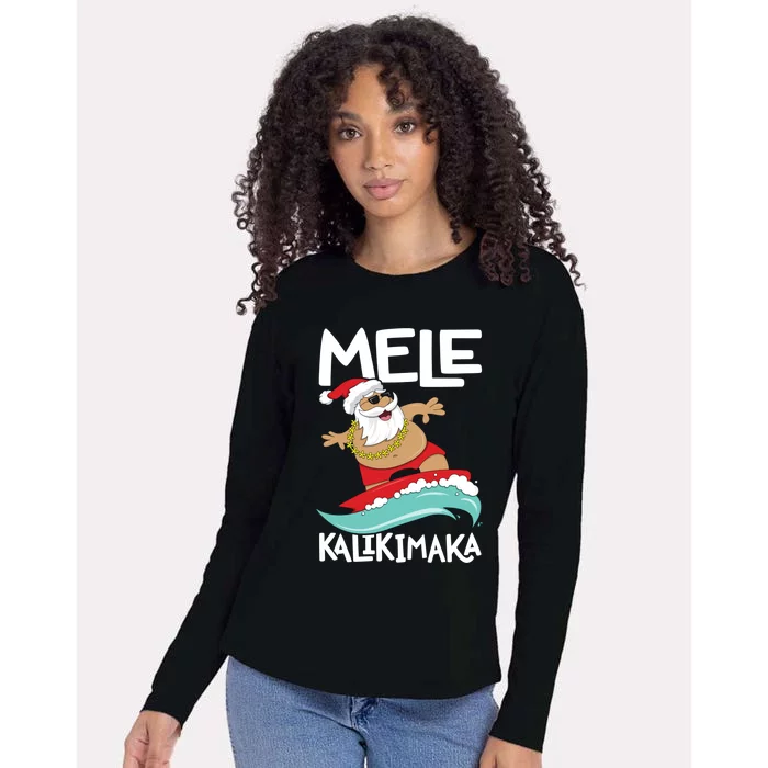 Mele Kalikimaka Hawaiian Christmas Hawaii Surfing Santa Gift Womens Cotton Relaxed Long Sleeve T-Shirt