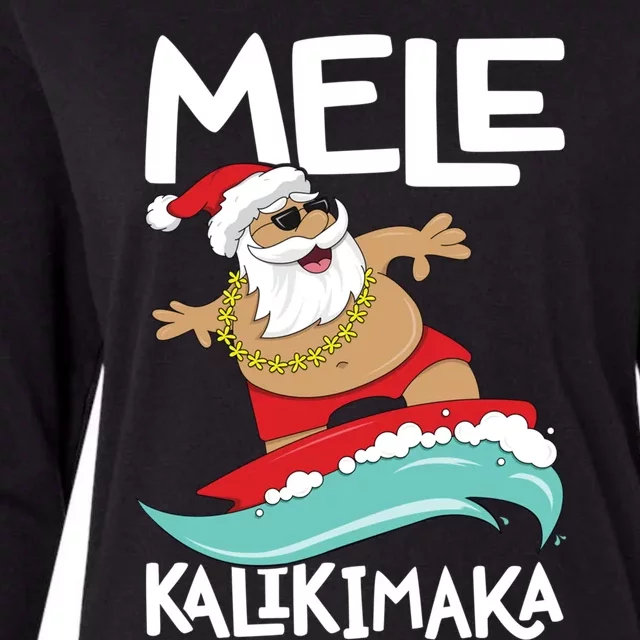 Mele Kalikimaka Hawaiian Christmas Hawaii Surfing Santa Gift Womens Cotton Relaxed Long Sleeve T-Shirt