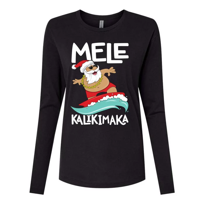 Mele Kalikimaka Hawaiian Christmas Hawaii Surfing Santa Gift Womens Cotton Relaxed Long Sleeve T-Shirt