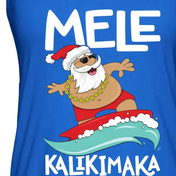 Mele Kalikimaka Hawaiian Christmas Hawaii Surfing Santa Gift Ladies Essential Flowy Tank