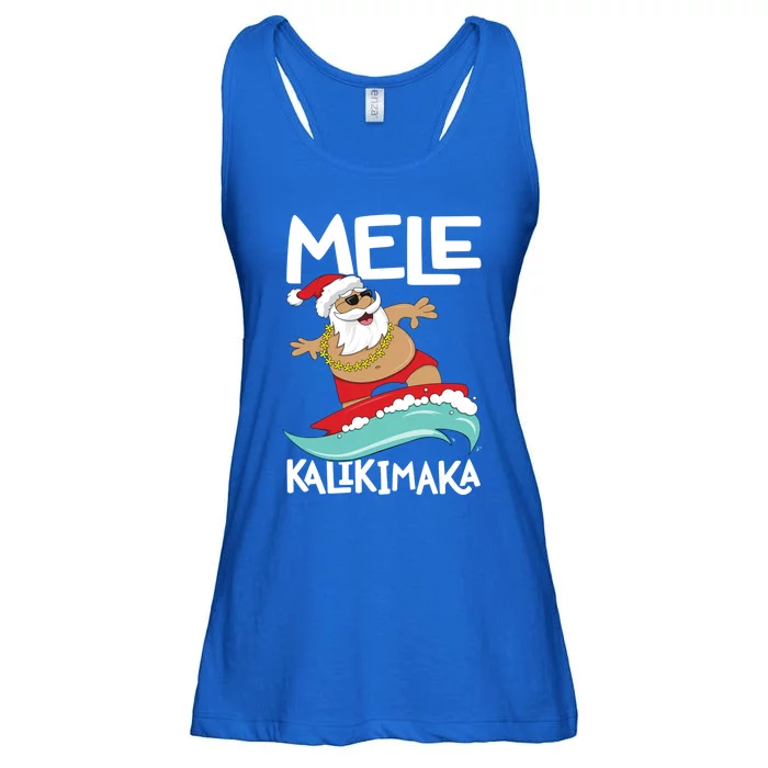 Mele Kalikimaka Hawaiian Christmas Hawaii Surfing Santa Gift Ladies Essential Flowy Tank