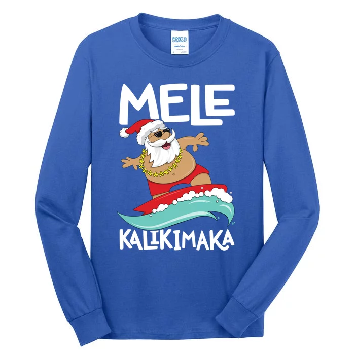 Mele Kalikimaka Hawaiian Christmas Hawaii Surfing Santa Gift Tall Long Sleeve T-Shirt