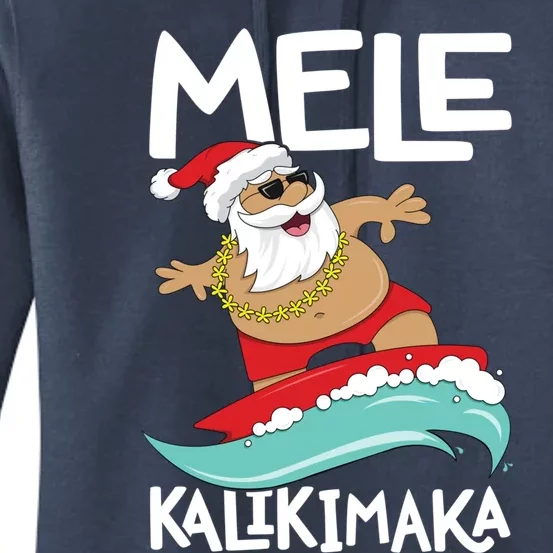 Mele Kalikimaka Hawaiian Christmas Hawaii Surfing Santa Gift Women's Pullover Hoodie