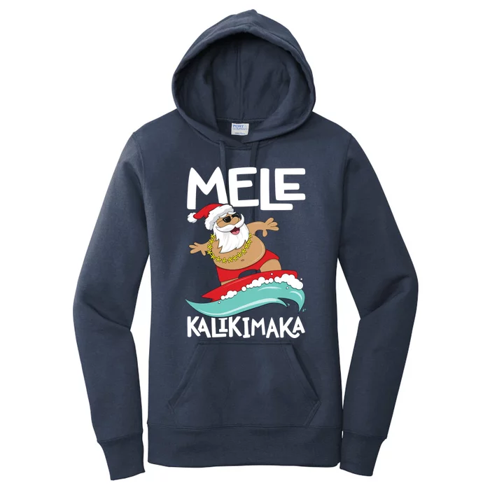 Mele Kalikimaka Hawaiian Christmas Hawaii Surfing Santa Gift Women's Pullover Hoodie