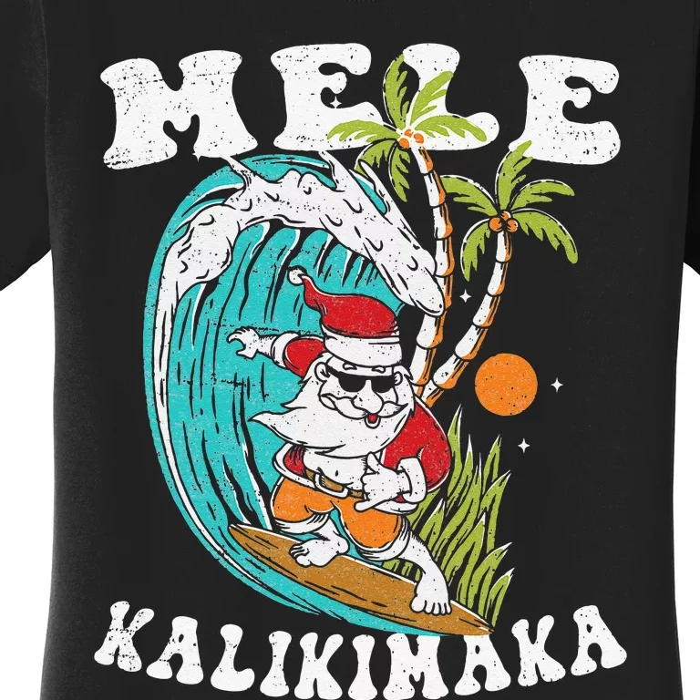 Mele Kalikimaka Hawaii Christmas Surfing Santa Women's T-Shirt