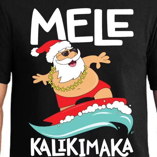 Mele Kalikimaka Hawaiian Christmas Hawaii Surfing Santa Short Sleeve Black Pajama Set