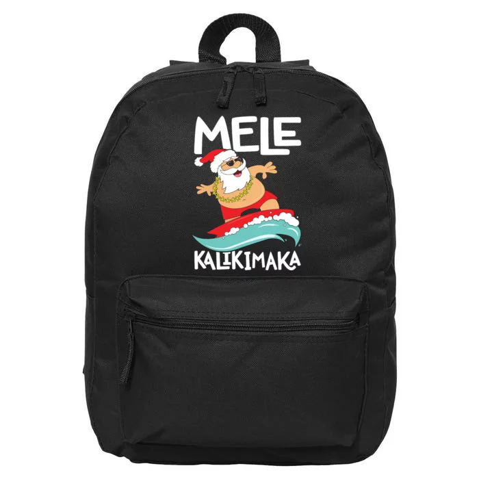 Mele Kalikimaka Hawaiian Christmas Hawaii Surfing Santa Short Sleeve Black 16 in Basic Backpack