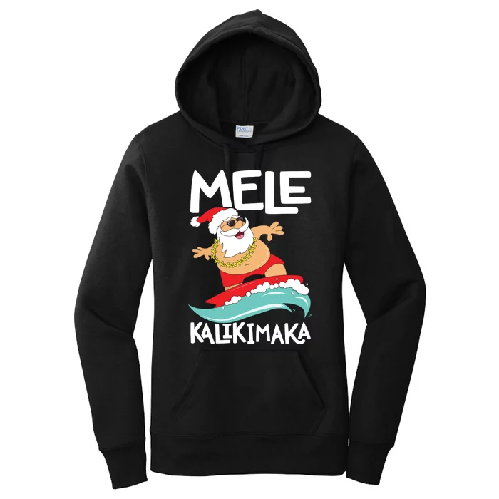 Mele Kalikimaka Hawaiian Christmas Hawaii Surfing Santa Short Sleeve Black Women's Pullover Hoodie