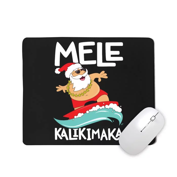 Mele Kalikimaka Hawaiian Christmas Hawaii Surfing Santa Short Sleeve Black Mousepad