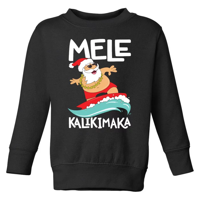 Mele Kalikimaka Hawaiian Christmas Hawaii Surfing Santa Short Sleeve Black Toddler Sweatshirt