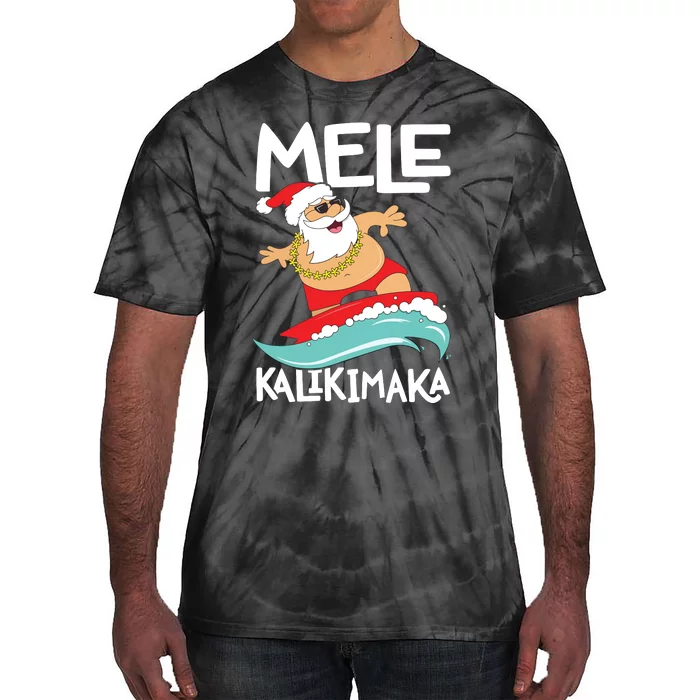 Mele Kalikimaka Hawaiian Christmas Hawaii Surfing Santa Short Sleeve Black Tie-Dye T-Shirt