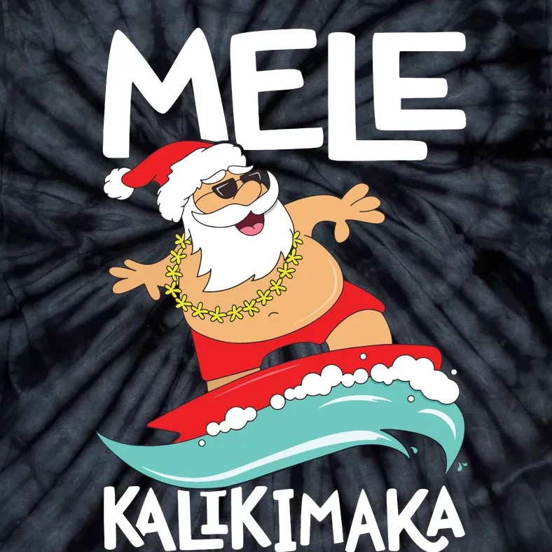 Mele Kalikimaka Hawaiian Christmas Hawaii Surfing Santa Short Sleeve Black Tie-Dye T-Shirt