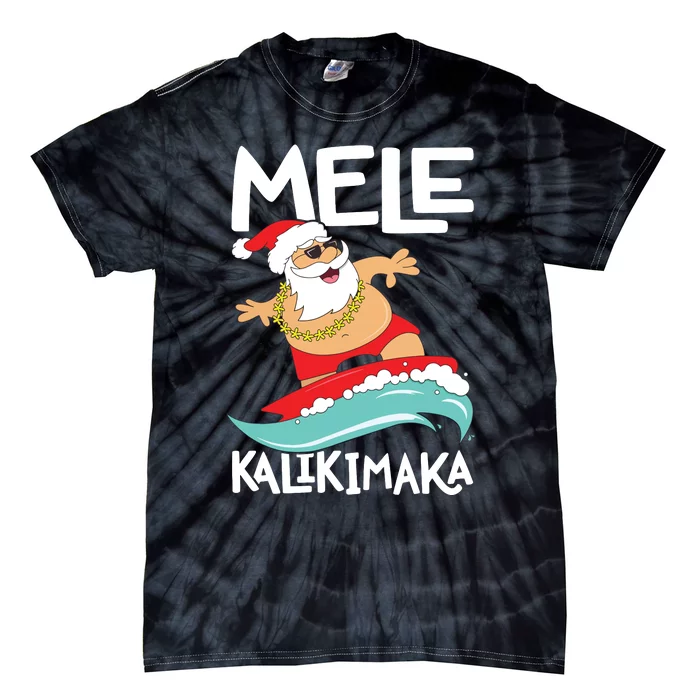 Mele Kalikimaka Hawaiian Christmas Hawaii Surfing Santa Short Sleeve Black Tie-Dye T-Shirt