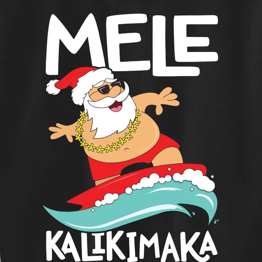 Mele Kalikimaka Hawaiian Christmas Hawaii Surfing Santa Short Sleeve Black Kids Sweatshirt