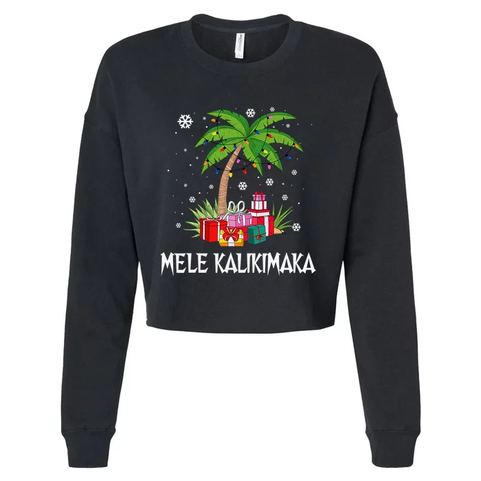 Mele Kalikimaka Hawaiian Christmas Palm Tree Family Pajamas Cropped Pullover Crew