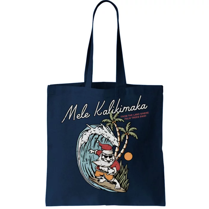 Mele Kalikimaka Hawaii Surfing Santa Christmas Hawaiian Tote Bag