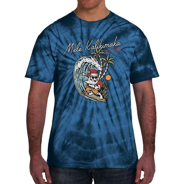 Mele Kalikimaka Hawaii Surfing Santa Christmas Hawaiian Tie-Dye T-Shirt