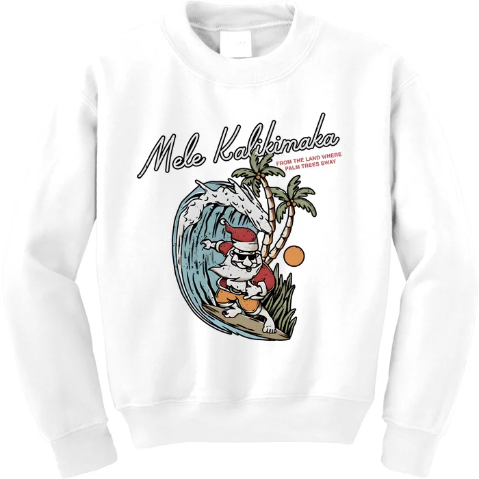 Mele Kalikimaka Hawaii Surfing Santa Christmas Hawaiian Kids Sweatshirt