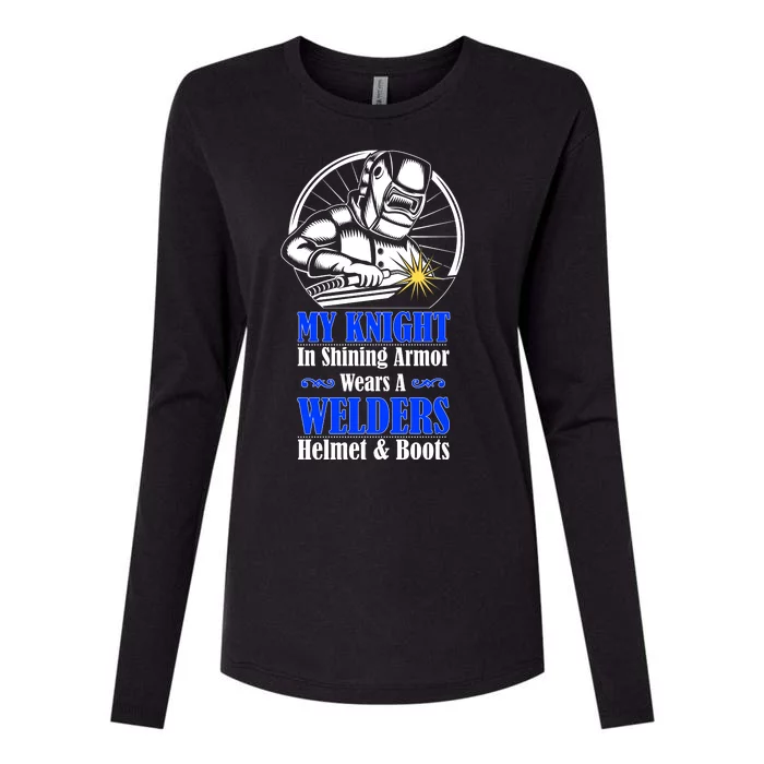 My Knight In Shining Armor Wears A Welders Helmet And Boots Womens Cotton Relaxed Long Sleeve T-Shirt