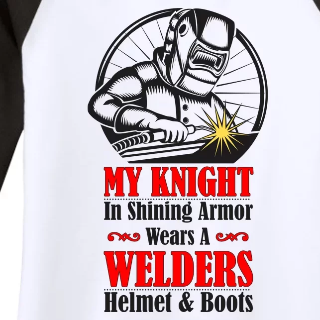 My Knight In Shining Armor Wears A Welders Helmet And Boots Women's Tri-Blend 3/4-Sleeve Raglan Shirt