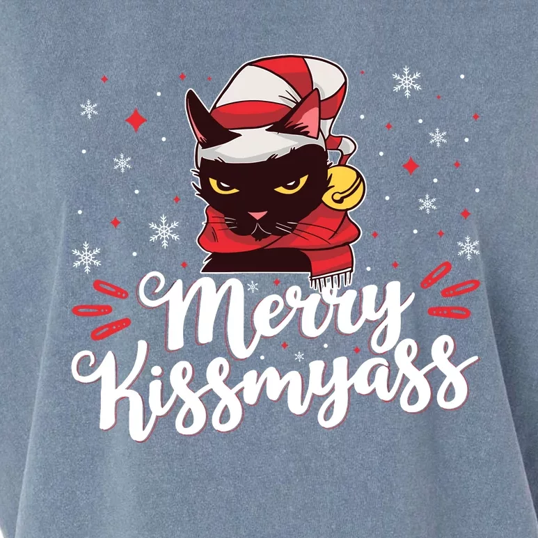 Merry Kissmyass Inappropriate Black Cat Christmas Garment-Dyed Women's Muscle Tee