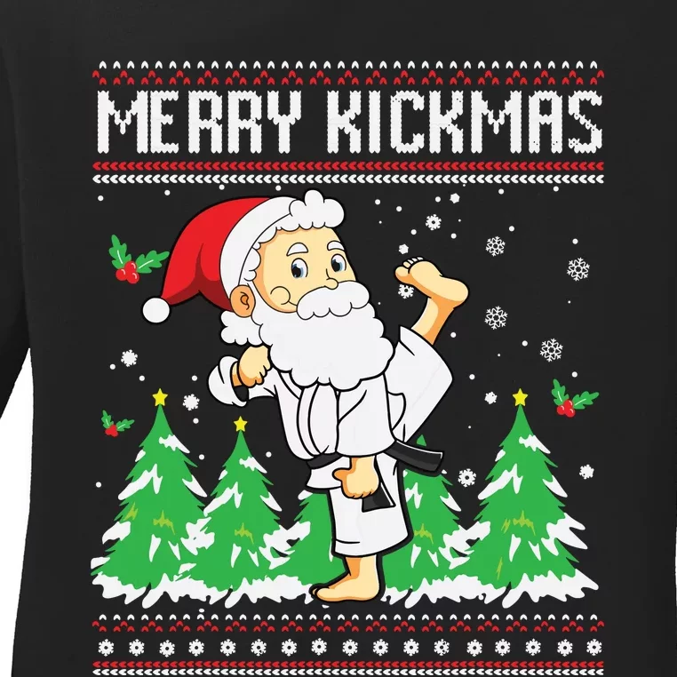 Merry Kickmas Karate Jiu Jitsu Martial Arts Christmas Ladies Long Sleeve Shirt