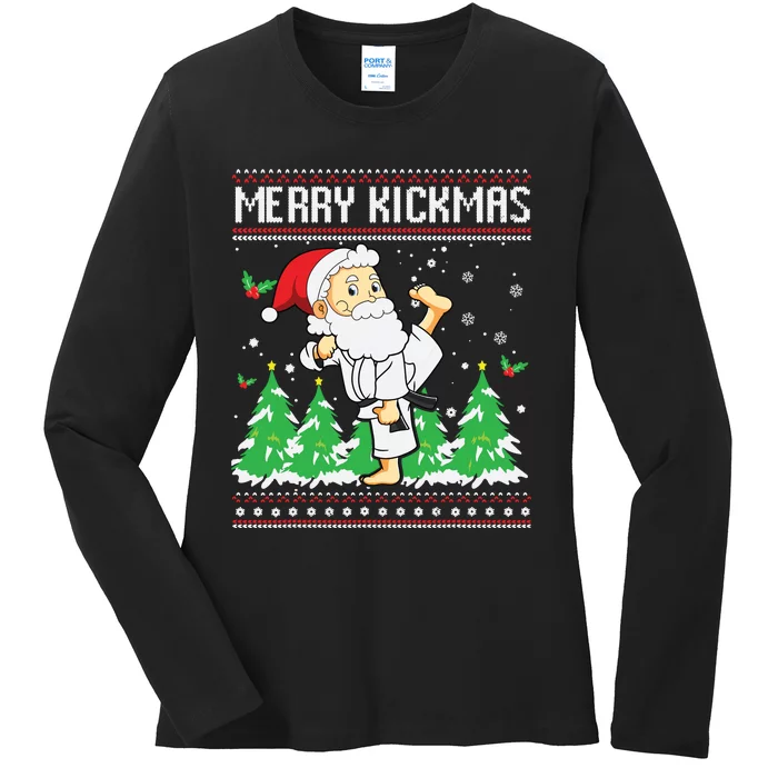 Merry Kickmas Karate Jiu Jitsu Martial Arts Christmas Ladies Long Sleeve Shirt