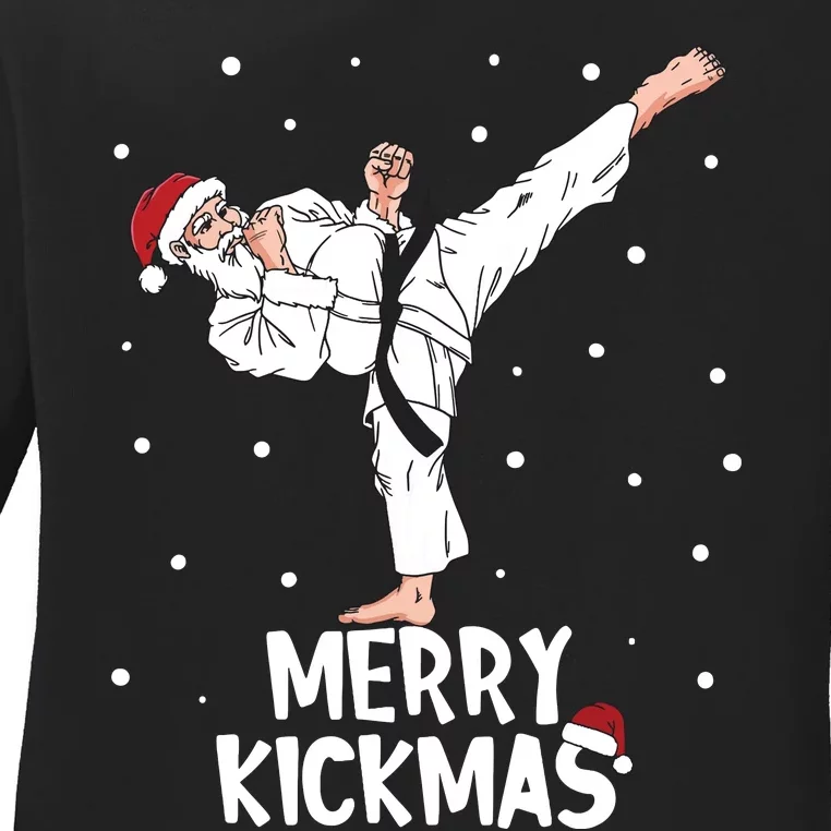 Merry Kickmas Karate Santa Claus Martial Arts Christmas Ladies Long Sleeve Shirt