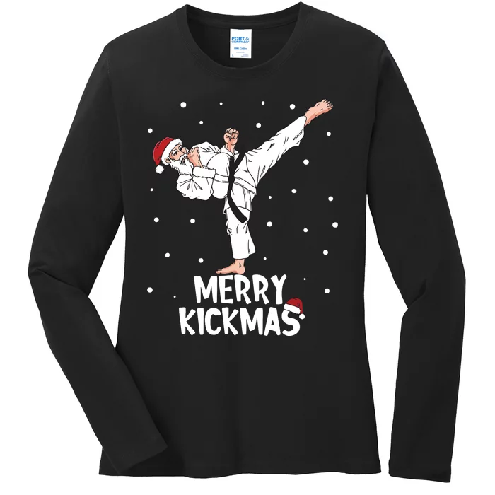 Merry Kickmas Karate Santa Claus Martial Arts Christmas Ladies Long Sleeve Shirt