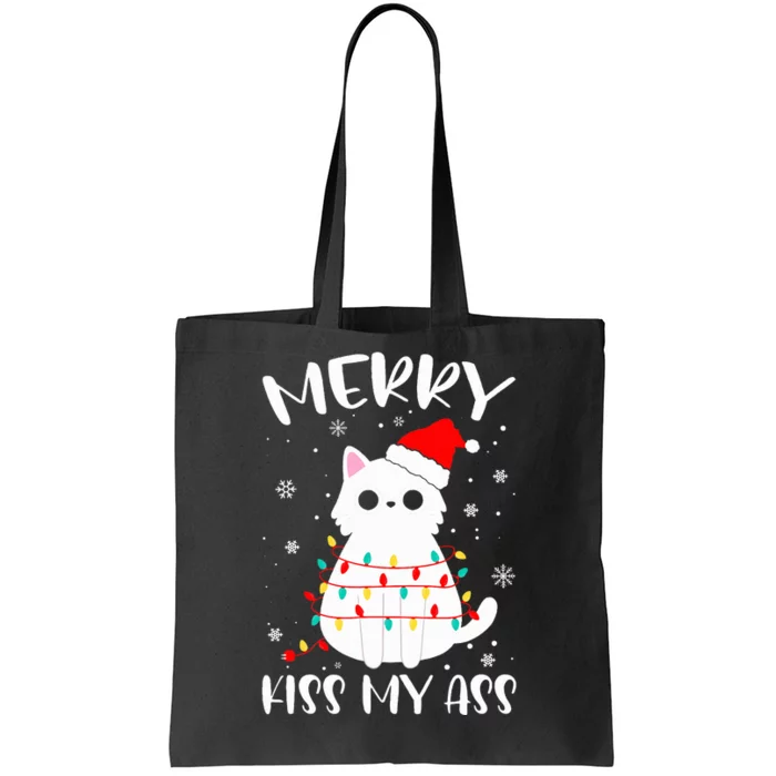 Merry Ki.ss My Ass Christmas Theme Cat Lovers Gifts for Cat Tote Bag