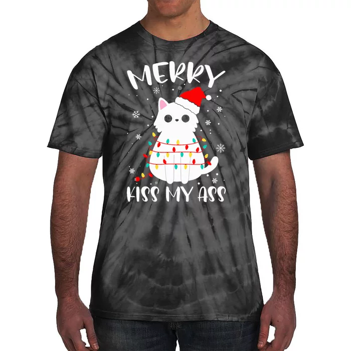 Merry Ki.ss My Ass Christmas Theme Cat Lovers Gifts for Cat Tie-Dye T-Shirt