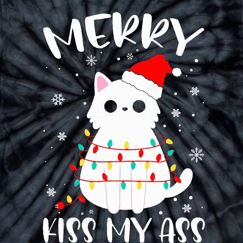 Merry Ki.ss My Ass Christmas Theme Cat Lovers Gifts for Cat Tie-Dye T-Shirt