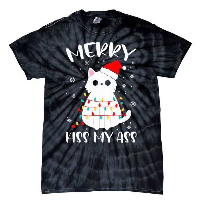 Merry Ki.ss My Ass Christmas Theme Cat Lovers Gifts for Cat Tie-Dye T-Shirt