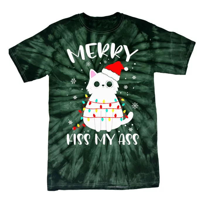 Merry K.iss My Ass Christmas Theme Cat Lovers Gifts for Cat Tie-Dye T-Shirt