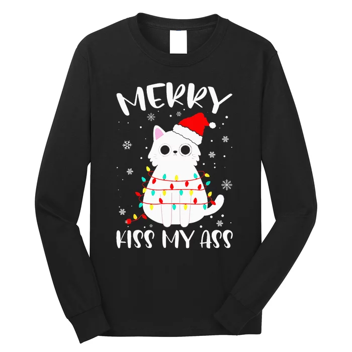 Merry Kis.s My Ass Christmas Theme Cat Lovers Gifts for Cat Long Sleeve Shirt