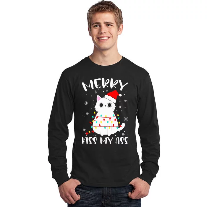 Merry Kis.s My Ass Christmas Theme Cat Lovers Gifts for Cat Tall Long Sleeve T-Shirt